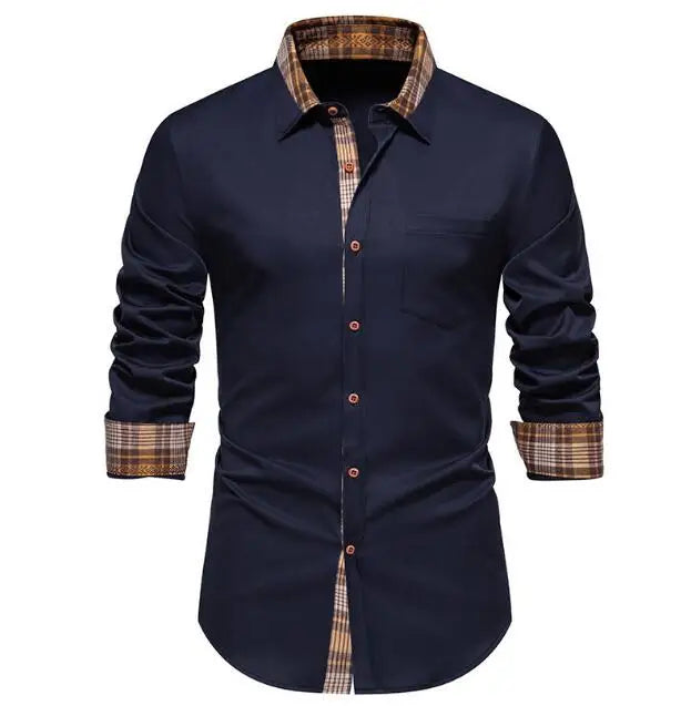 Wholesale Men's Lapel Office Shirt Fashion Trend Patchwork Long Sleeve Business Shirts for Man