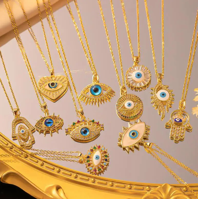 Cheap Good Quality Eye Necklace for Women Non-fading Turkish Blue Eyes Pendant Titanium Steel Necklace Niche Clavicle Chain