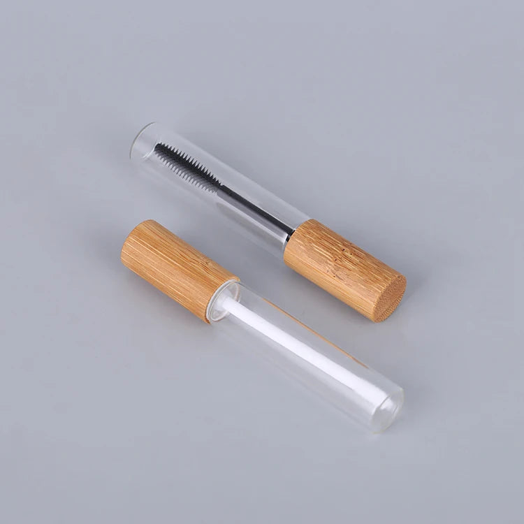 Quality Clear Glass Lip Gloss Tube Bamboo Cap 10ml Luxury Bamboo Cosmetic Packaging Transparent Container