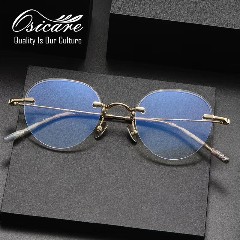 Luxury Brand Designer Prescription Vintage Custom 3 Piece Half Rim Eye Glasses Pure Titanium Men Eyeglass Rimless Optical Fra