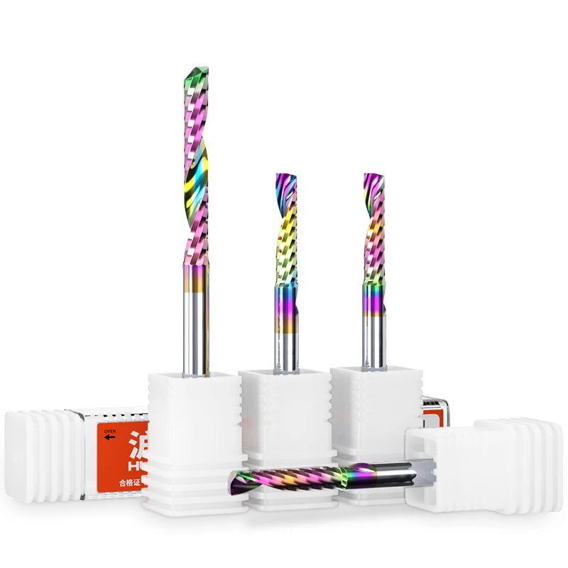 HUHAO 3.175 Single Edge Milling Cutter Acrylic Engraving Machine Tool Colorful Pvc Spiral Engraving Cutter 207221401