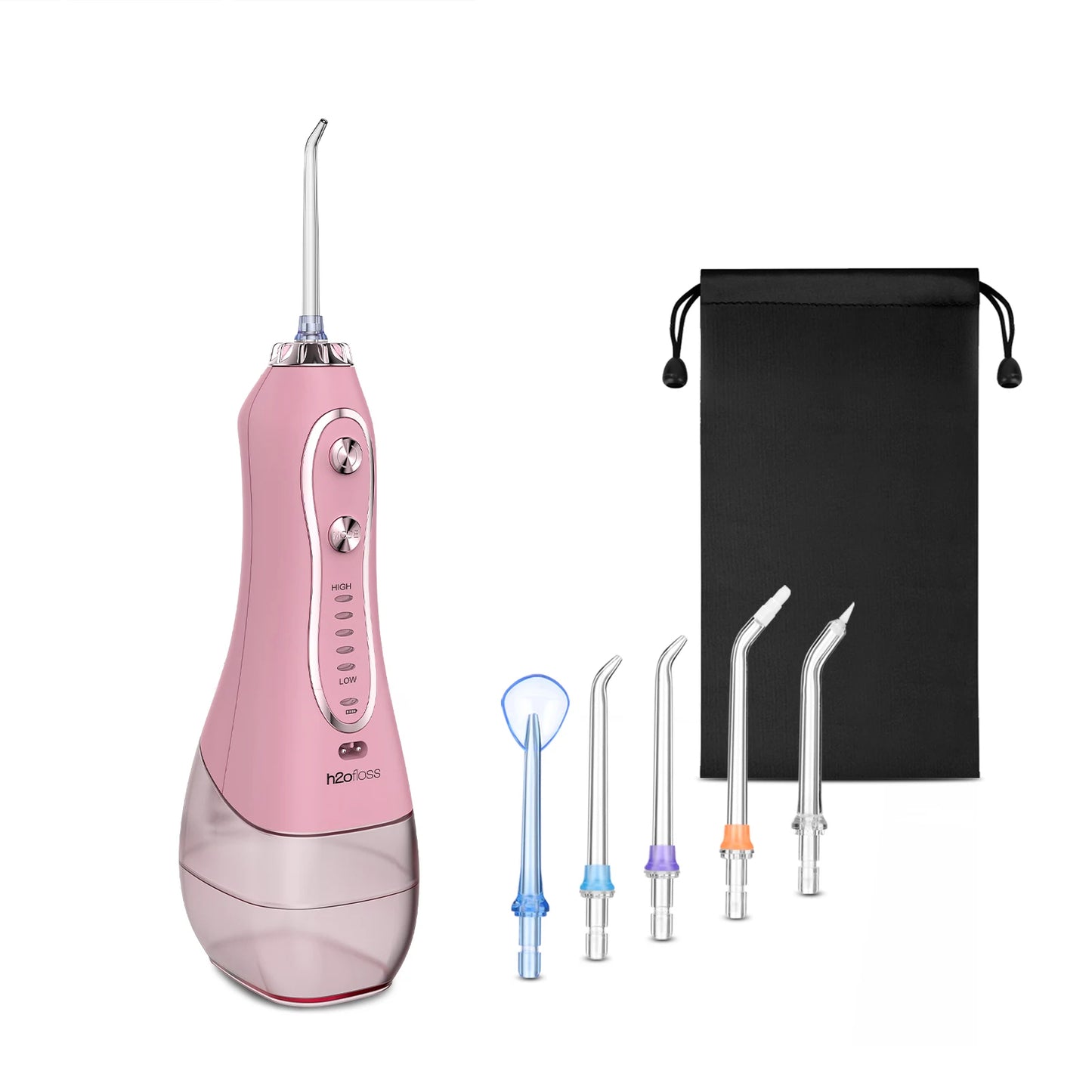 H2ofloss Portable 2500mAh Lithium Battery Electric Dental Flosser IPX7 Waterproof 300ml Detachable Tank 5 Working Modes 5 Pcs