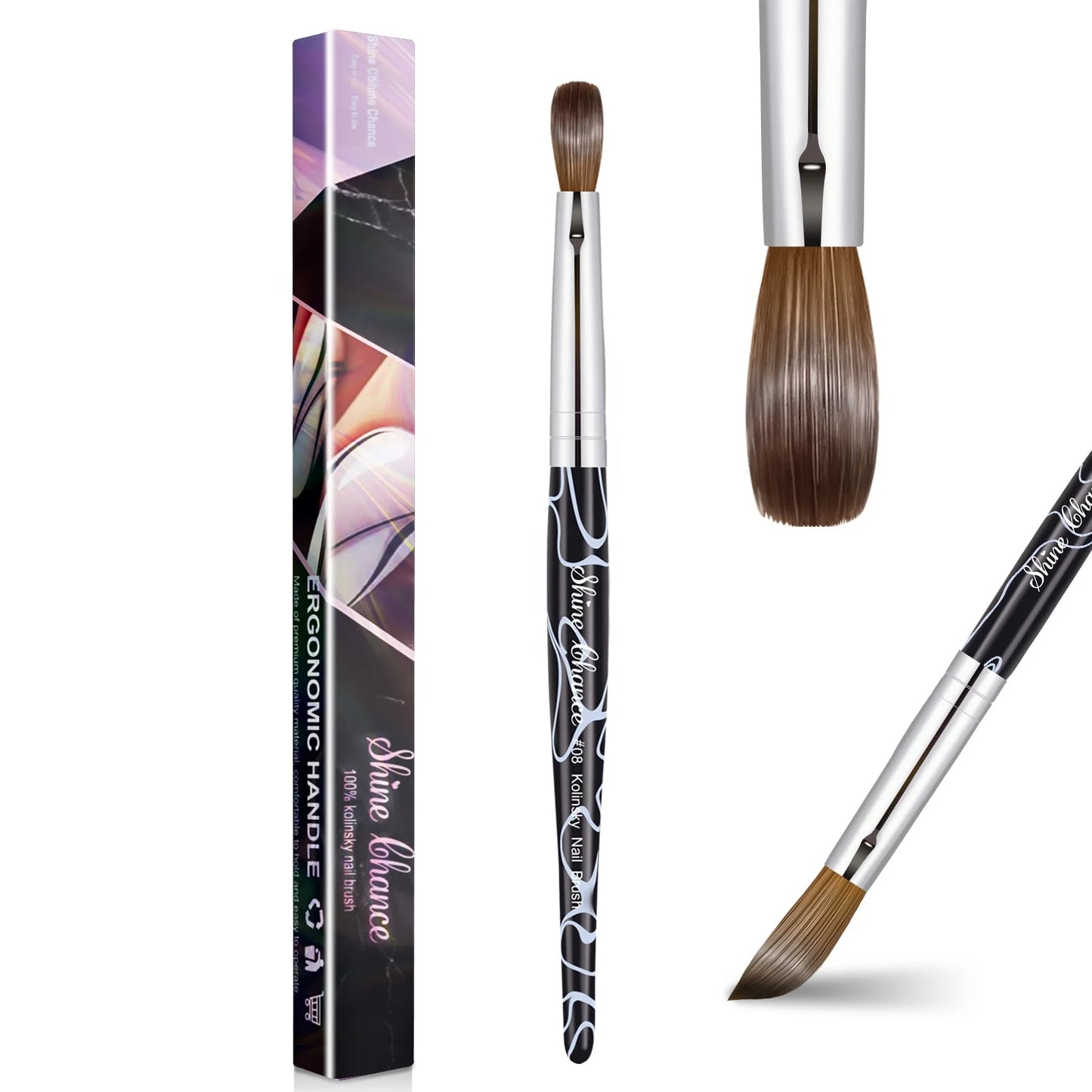 Shine Chance Size #8~#16 100% Pure Kolinsky Hair Oval Nail Brush for Acrylic Applications