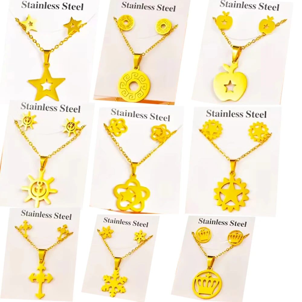 Fashion Women's Jewelry Gift Accessories Special Wholesale More Than 100 Sets Gold-plated Stainless Steel Necklace and Earrin