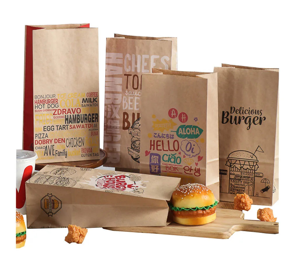 Classic Recyclable Hamburger Snack Coated Paper Bag with Handle
