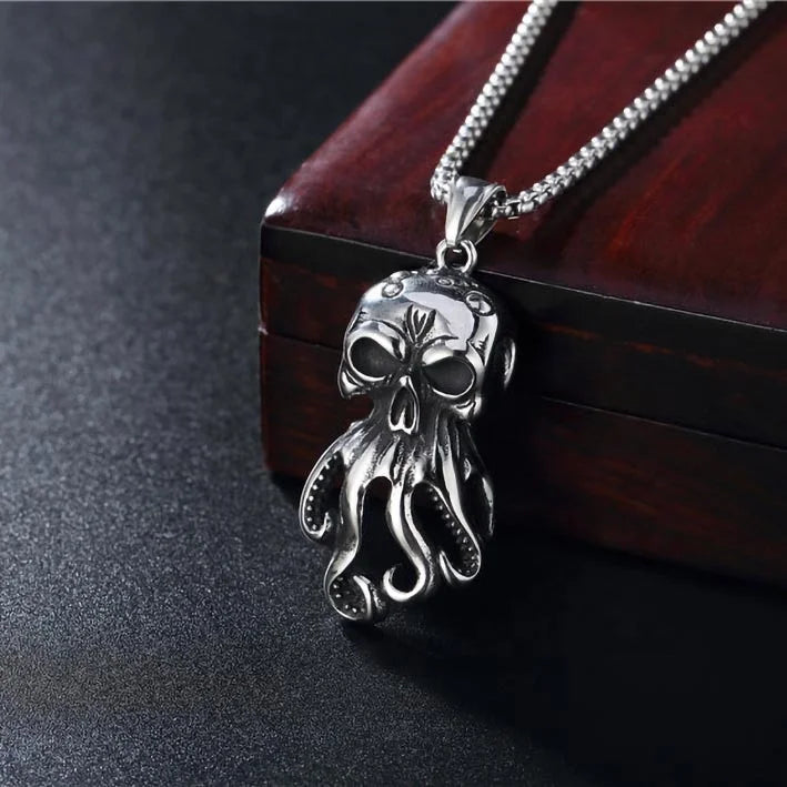 Retro Gothic Skull Style Necklaces Cross Snake Squid Sweater Chain Octopus Octopus Pendant Necklace for Mens