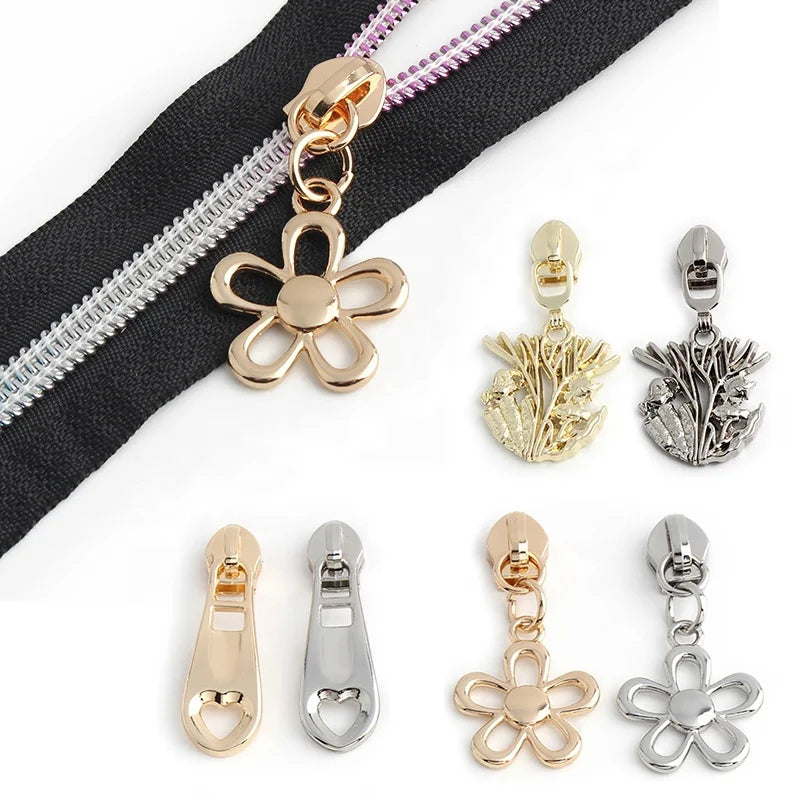 Nolvo World Wholesale 5# Nylon Zipper Pulls Zinc Alloy Custom Zipper Slider Metal Pattern Zipper Slider for Bags
