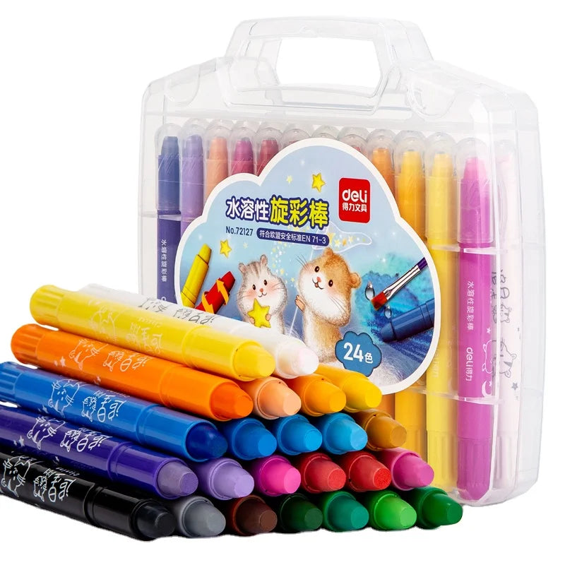 Deli 72127 24pcs/box Rotatable Water-soluble Oil Pastel for Kids Children's Washable Crayons 36box*24pcs=864pcs Per Carton Se