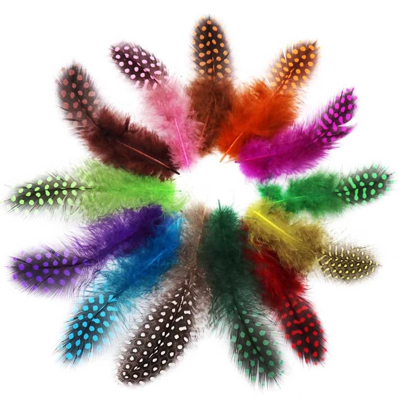 Wholesale Dyed Multi-Color 5-10cm Dotted Pearl Pheasant Feather Chicken Guinea Fowl for Jewelry Crafts Clothing Accessories