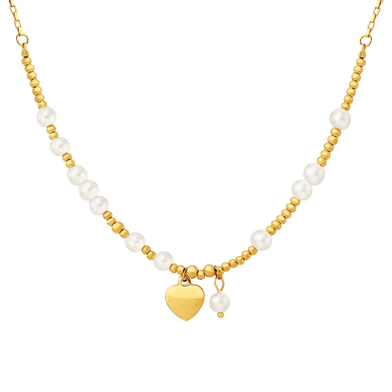 Factory Direct Selling Stainless Steel Imitation Pearl Necklace Heart Shaped Pendant Necklace
