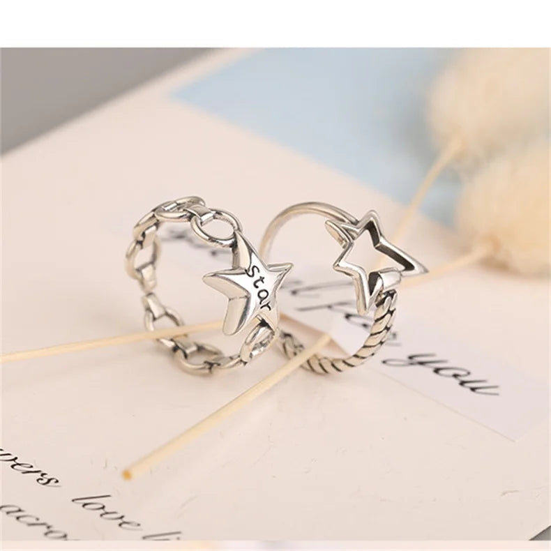 Women's Rings S925 Sterling Silver Rings With Letters Star Setting Adjustable Size for GirlfriendSilver Engagement Rings