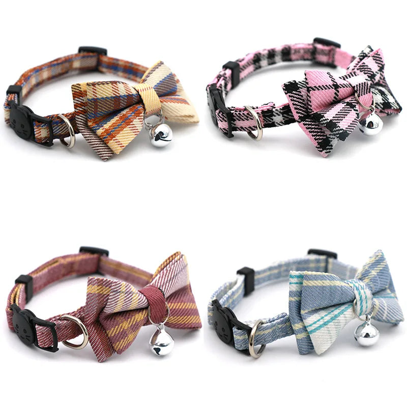 Plaid Pattern Pet Collars Cat Collar Removeable Bowknot Collar Pet