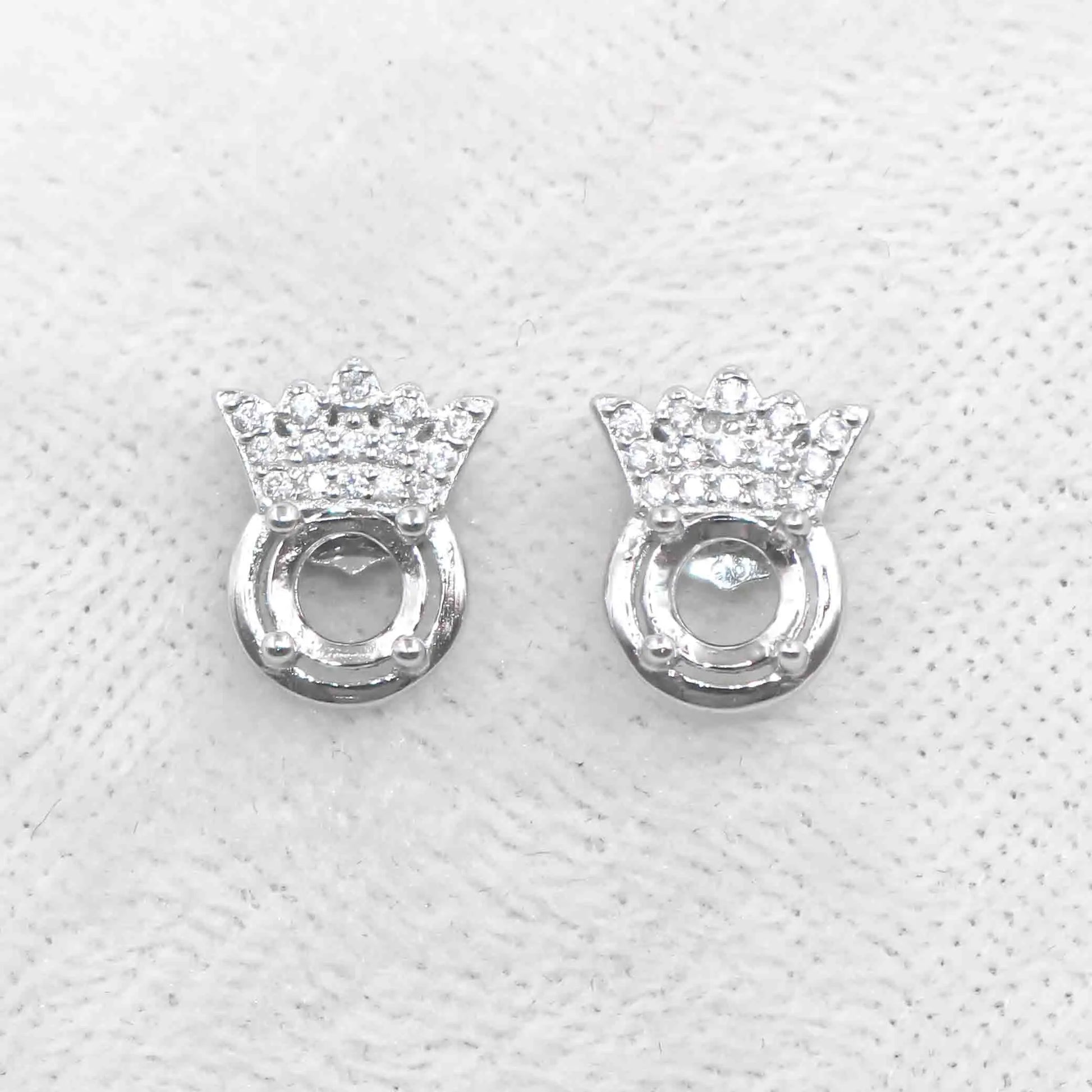Sterling Silver 5*5mm Semi Mount Stud Earrings Empty Support Blank Claws Setting S925 Base Without Center Stone for DIY Inlay