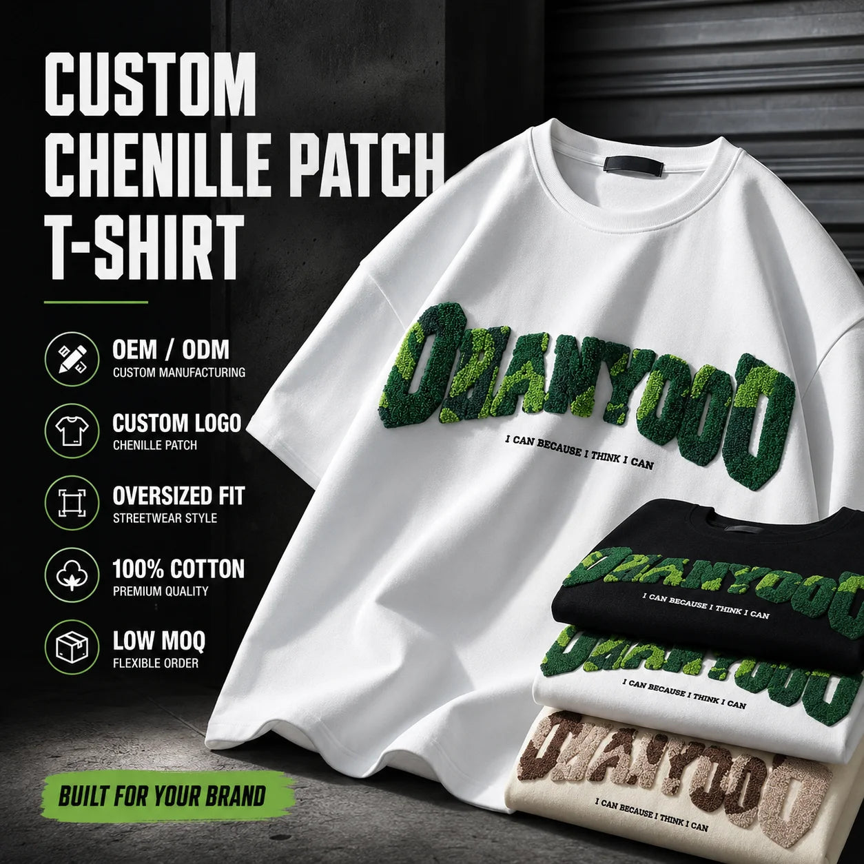 100 Cotton Custom French Terry Chenille Embroidery Logo Tshirts Printing Plus Size Casual Men Heavyweight Streetwear Top