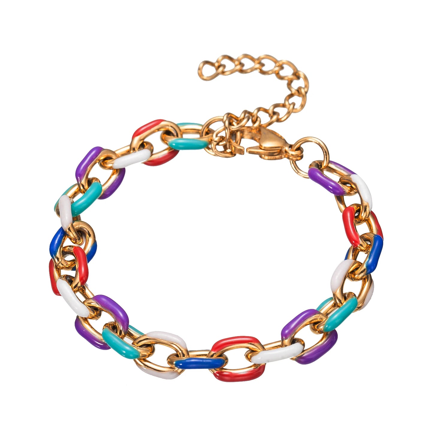 Wholesale New No Fade Stainless Steel Cuban Bracelet Design Colorful Oil Dropping Enamel Bracelet Women