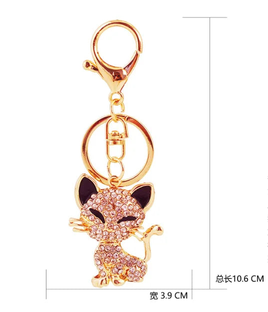 Cat Keychain Fashion Wallet Bag Charm Pendant Bling Crystal Rhinestone Key Chains Diamond Animal Fox Key Rings Gift Keychain 