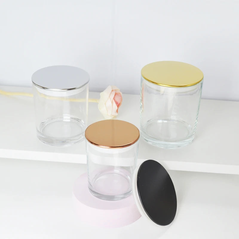 Round Bottom ECO-friendly Christmas Candle Making Glass Jar with Bamboo Wooden Lid Clear Glass for Home Decoration
