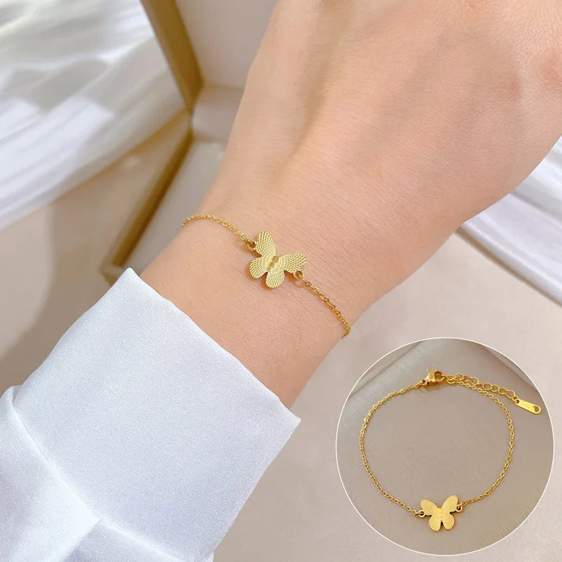 New Fashion Minimalist Stainless Steel Bracelet Adjustable Laser Butterfly Chain Bracelet for Girls