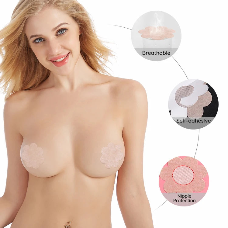 Disposable Adhesive Nonwoven Breast Petals Ultra Thin Seamless 5pair/bag Invisible Safety Nipple Covers