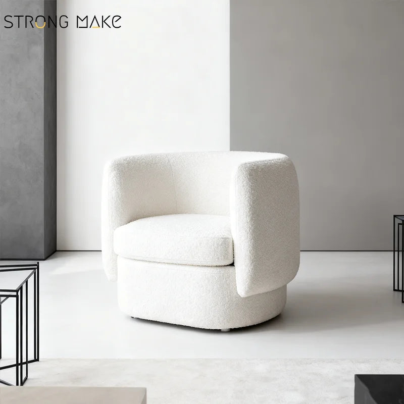 Nordic Upholstered Creative Scandinavian Single Armchair High Back Modern Luxury Lounge Barrel White Boucle Accent Chair