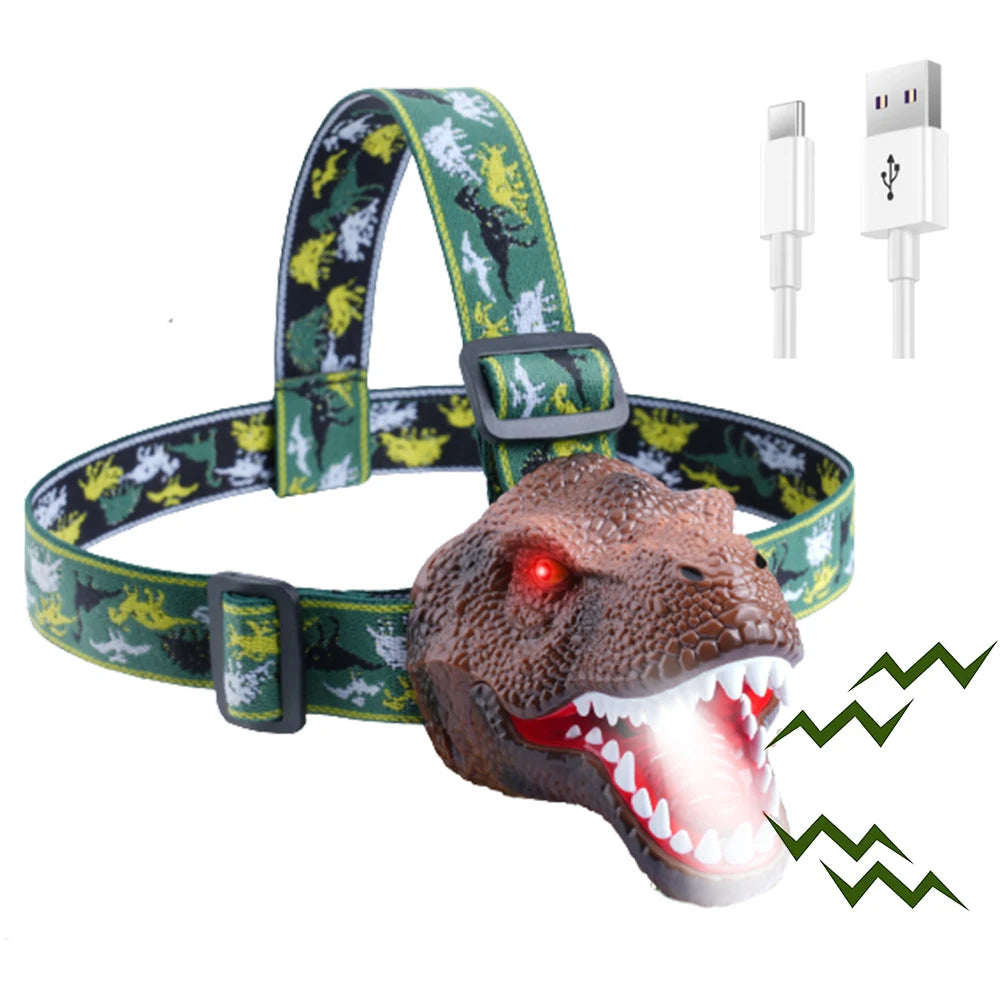 Powerful for Fishing Camping Hiking Party Read Kids Toys for Boy Girl Dinosaur Roaring Dino Led Head Torch Headlights Headlam
