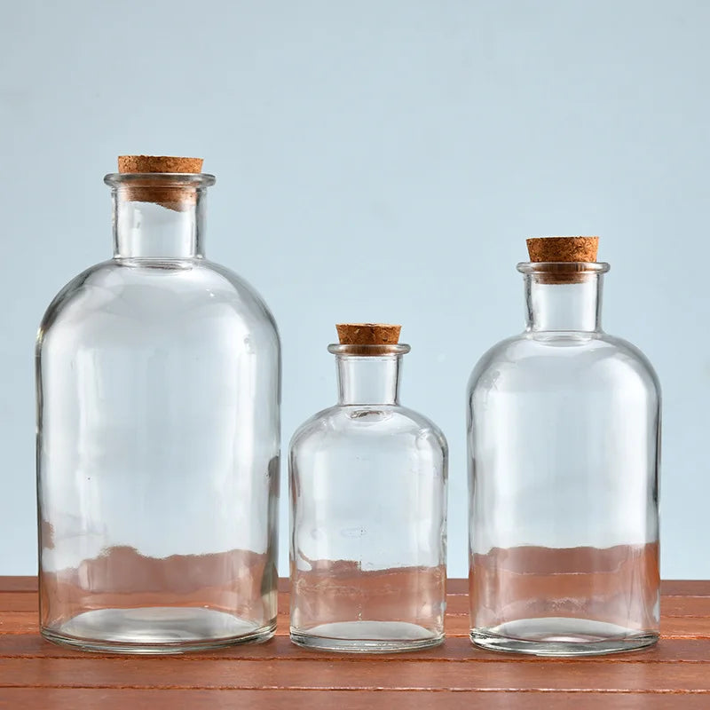 Round Clear 60ml Wide Mouth Glass Serene Spaces Living Decorative Clear Glass Drift Bottle Vases With Cork Stoppers