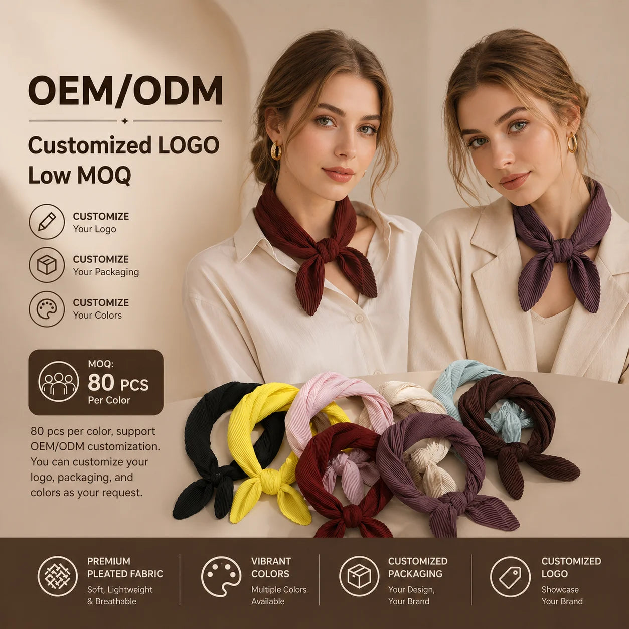 Autumn Winter Small square Scarf Elegant Fashion Women Decorative Scarf Neck Protective All-match Solid square