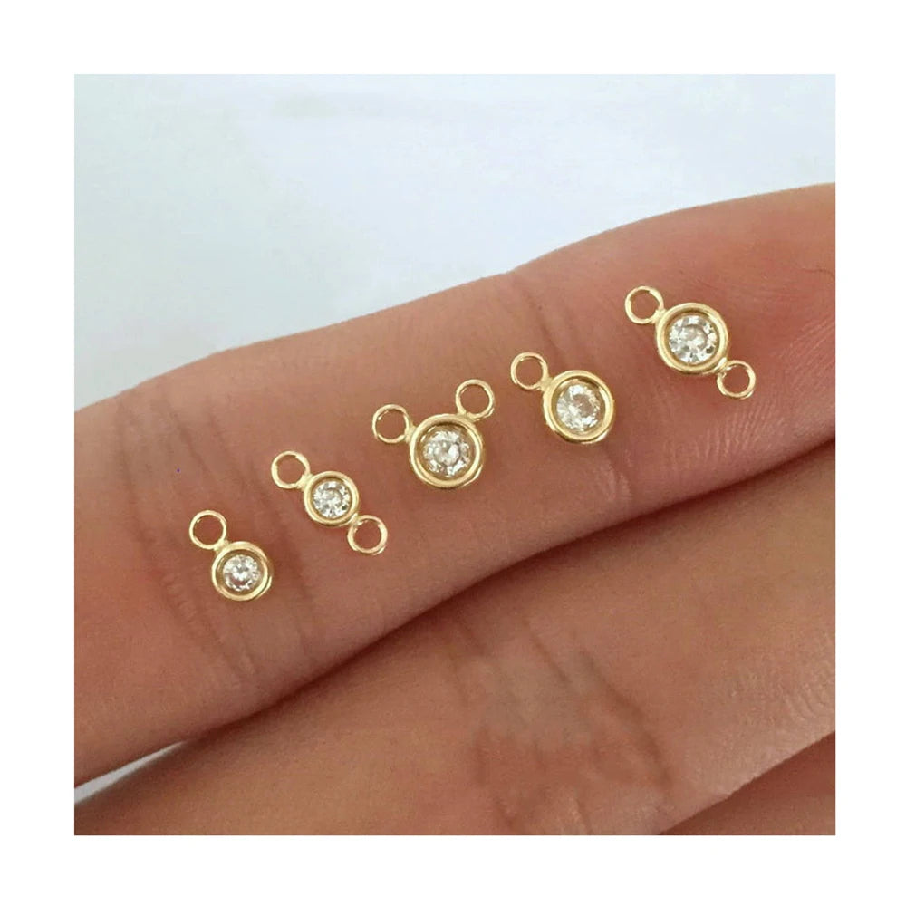 GP Bracelet Round Zircon Charm 14k Gold Filled Round Connector Drop Charms Pendants for Permanent Jewelry Chains Making