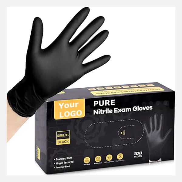 Custom Box 100% Nitrile 9 Inches Black Barber Gloves Tattoo Shop Beauty Salon Dental Nail Glove Latex Free Black Nitrile Glov