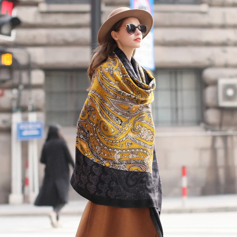 100% Pure Merino Wool Extra Large Pashmina Cashmere Scarf Shawl and Wrap for Women Winter Oversized Floral Blanket