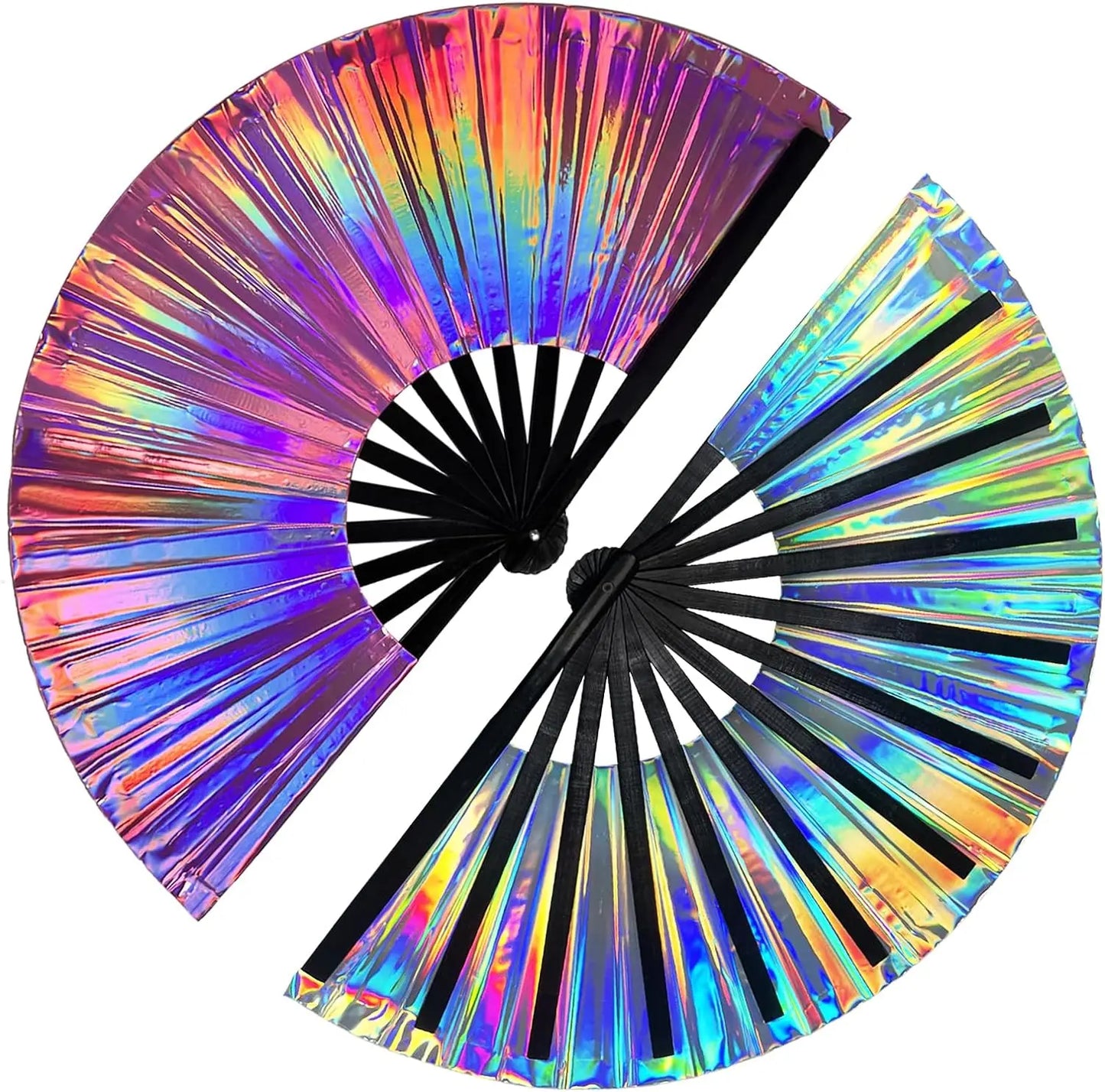 2024 Hot Selling PVC Fan Hand Laser Clack Holographic Rave Fan Rave Fan Bamboo for Rave Party