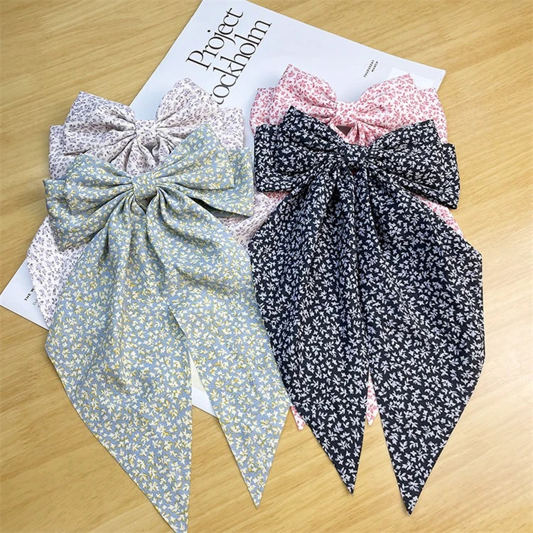 Women's Spring Hair Bow Flower Print Fabric Hair Clip Accessory