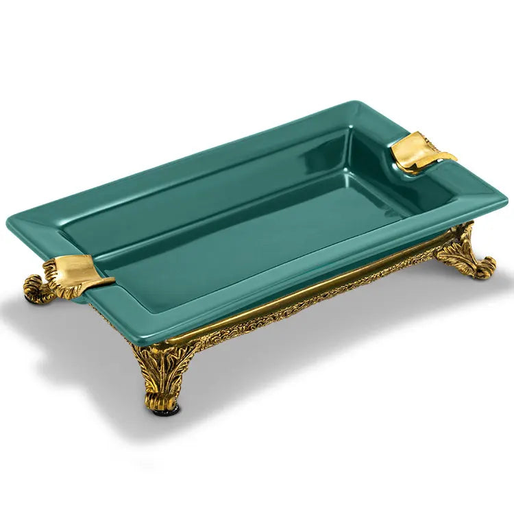 Porcelain Classic Hotel bar Ceramic Cigar Ashtray Copper Base Green Cigar Ashtray Luxury Cigar Ashtray