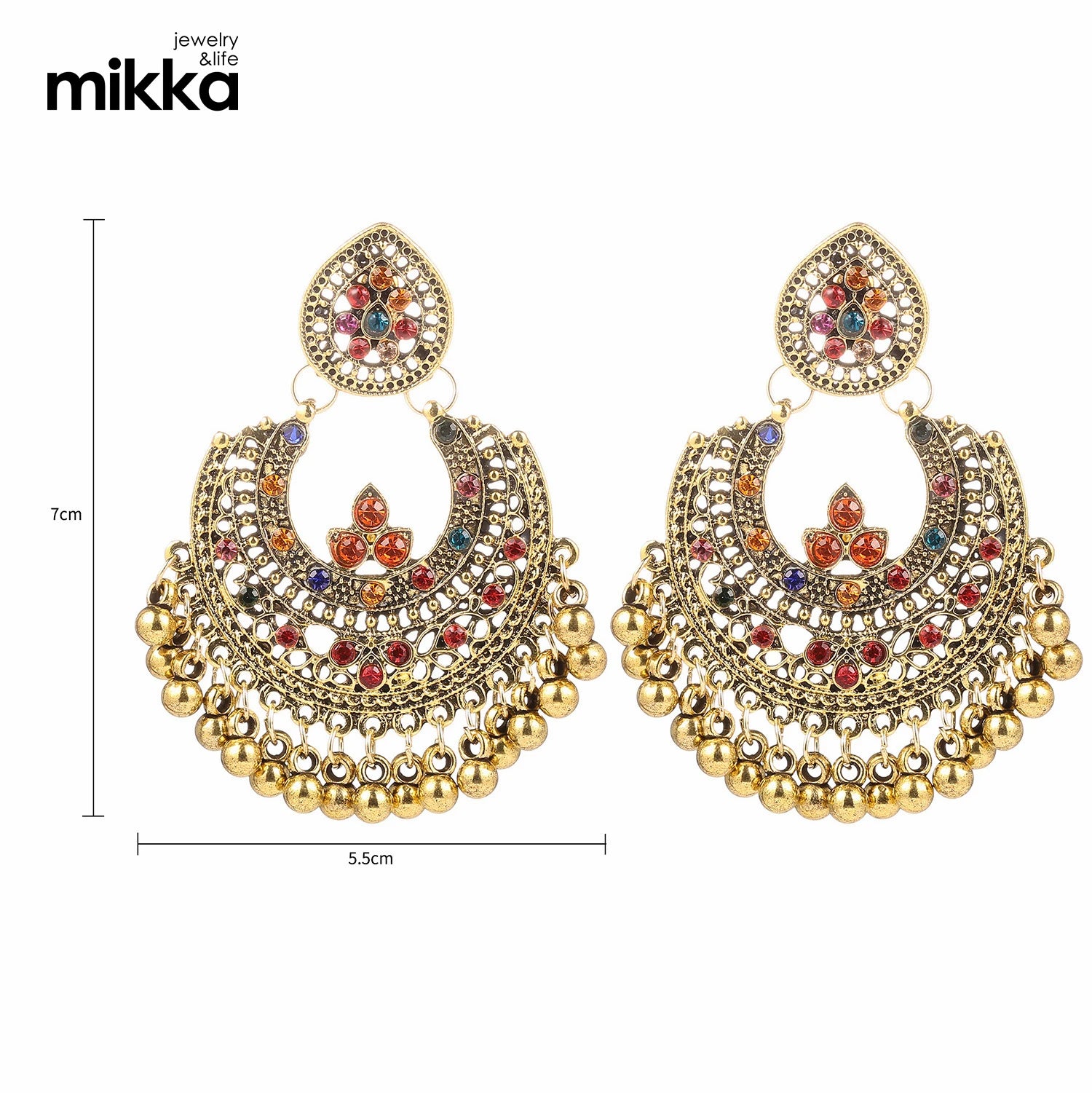 Vintage Indian Jewelry Colorful Crystal Diamond Tassel Huggie Water Drop Earrings for Women