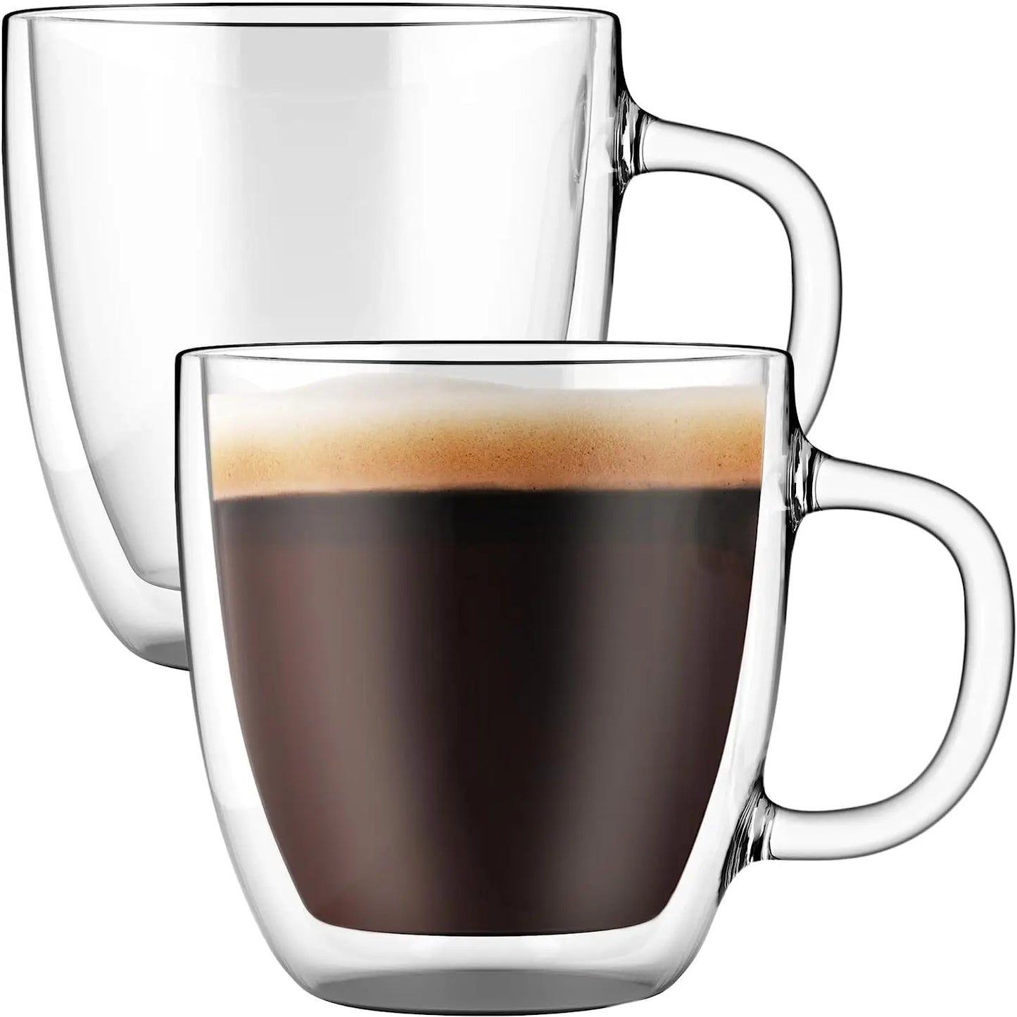 12 oz 350ml 450ml Insulated Double Wall Glass Coffee Mugs with Handle Clear Tea Cup Set with Lids for Drinks and Tea