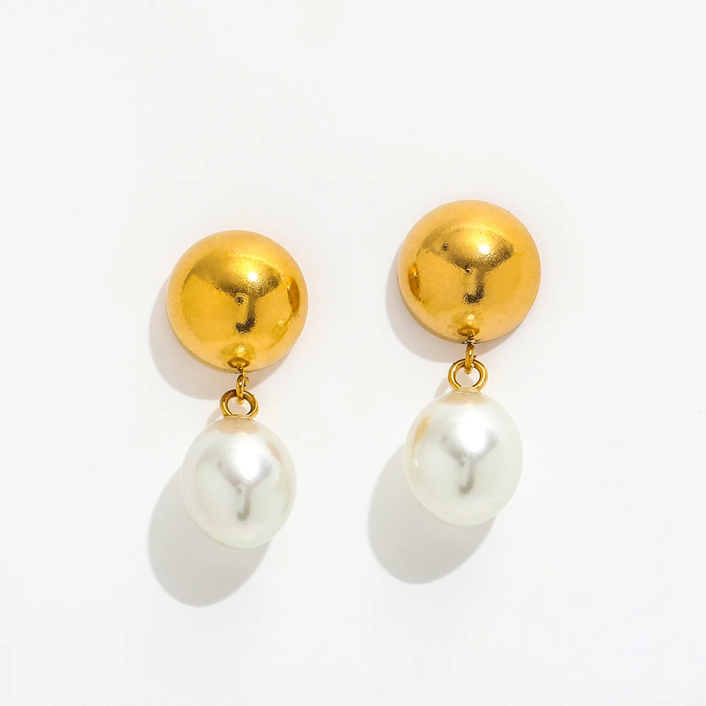 Fenny 18K PVD Plated Wholesale Tarnish Free Elegant Pearl Dangle Pendant Stainless Steel Hoop Earring for Women