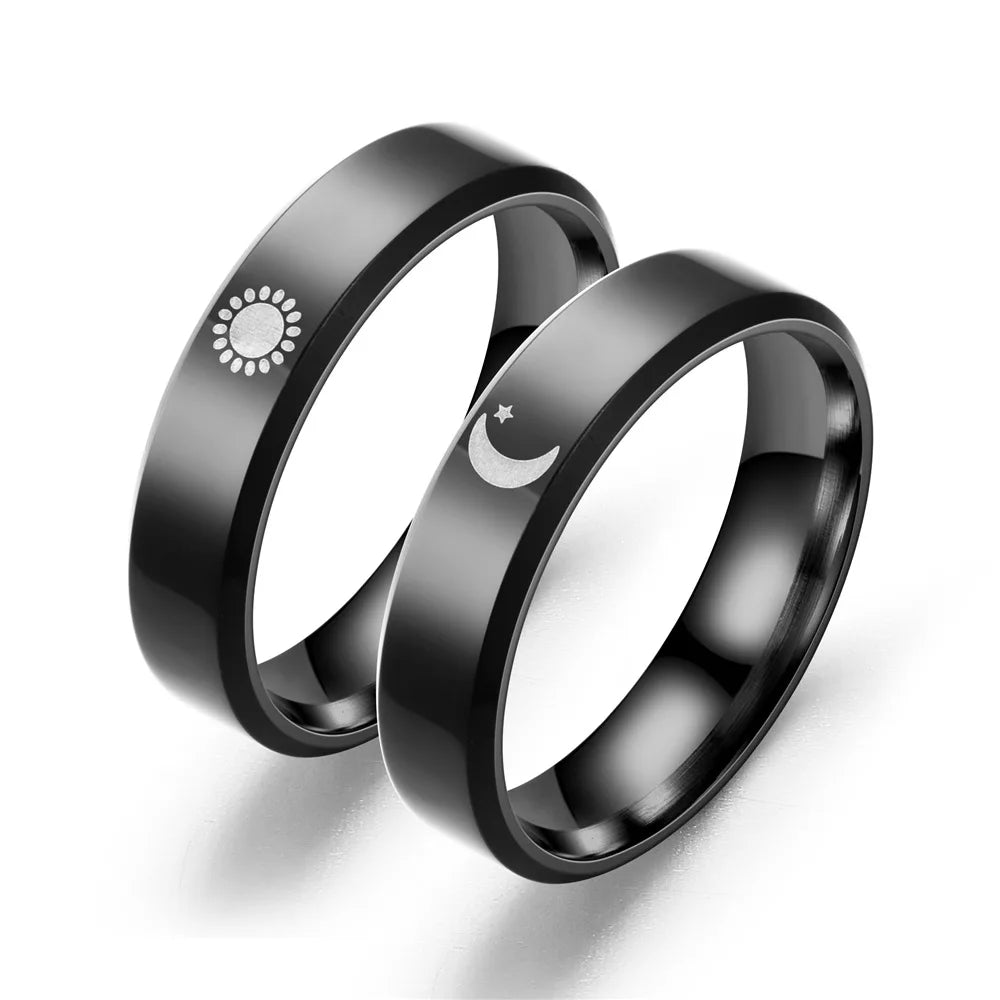 2025 New Fashion Stainless Steel Rings Sun Moon Rings Personality Simple Silver Couple Rings for Lovers