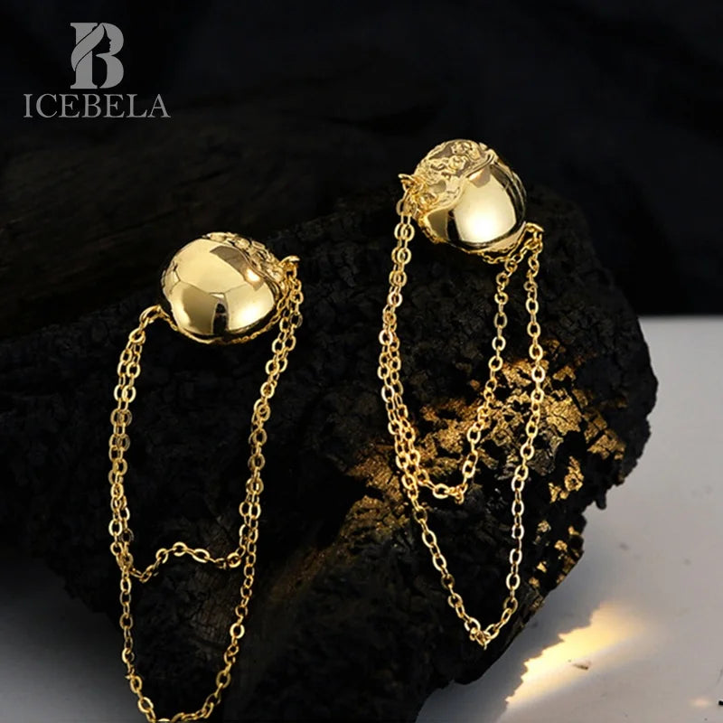 Ins Trendy Jewelry Premium Sense S925 Sterling Silver Layered Chain Earring 18k Gold Plate Chunky Tassel Earrings for Women