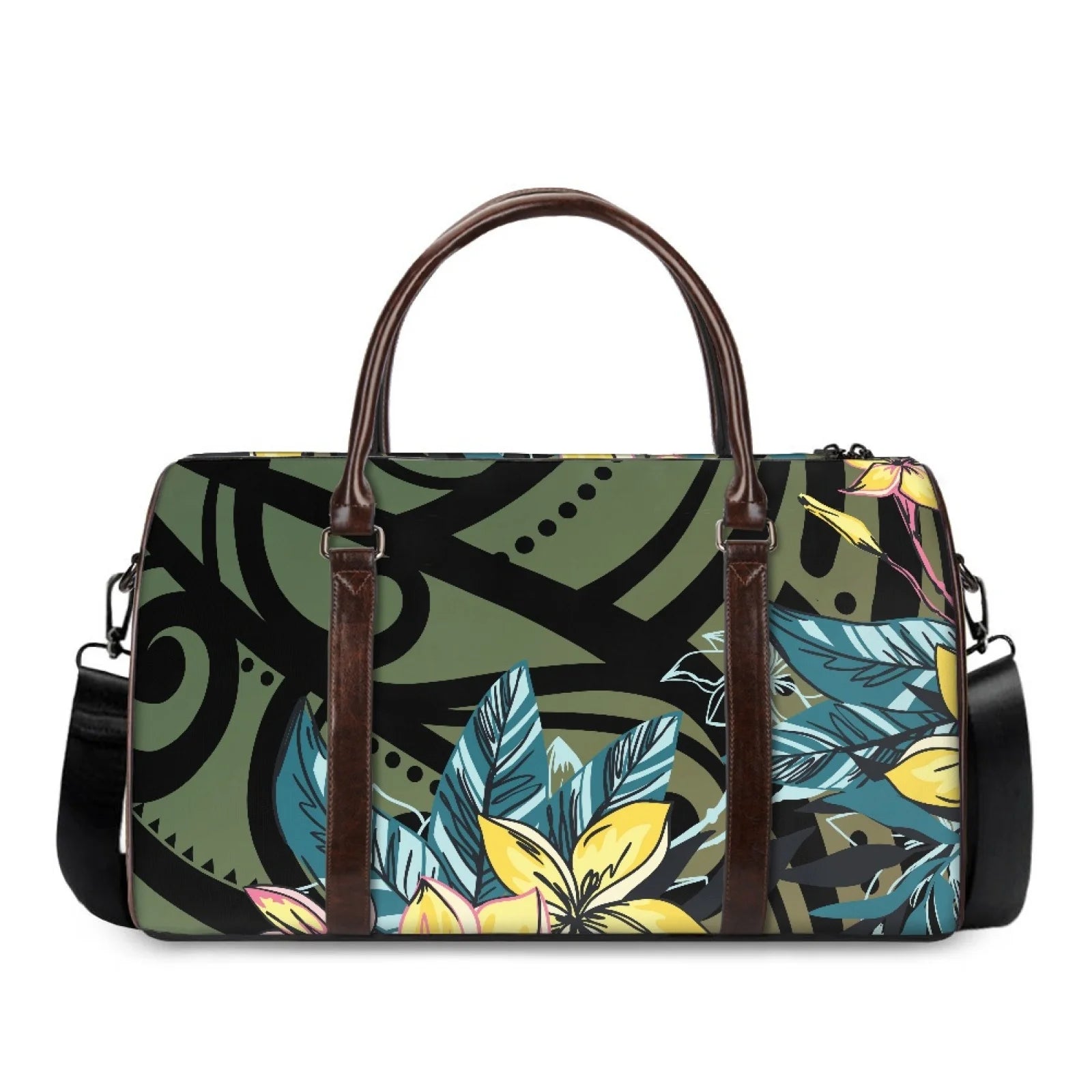 Expandable Polynesian Floral Design Duffel Bag Large Weekend Shoulder Handbag Mens Womens Overnight Bag Gym Carry-on Duffel B