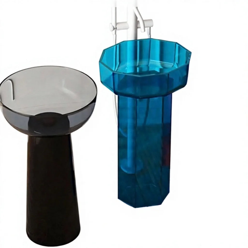 Modern Hotel Use Clear Freestanding Resin Pedestal Basin with Drainer Transparent Design