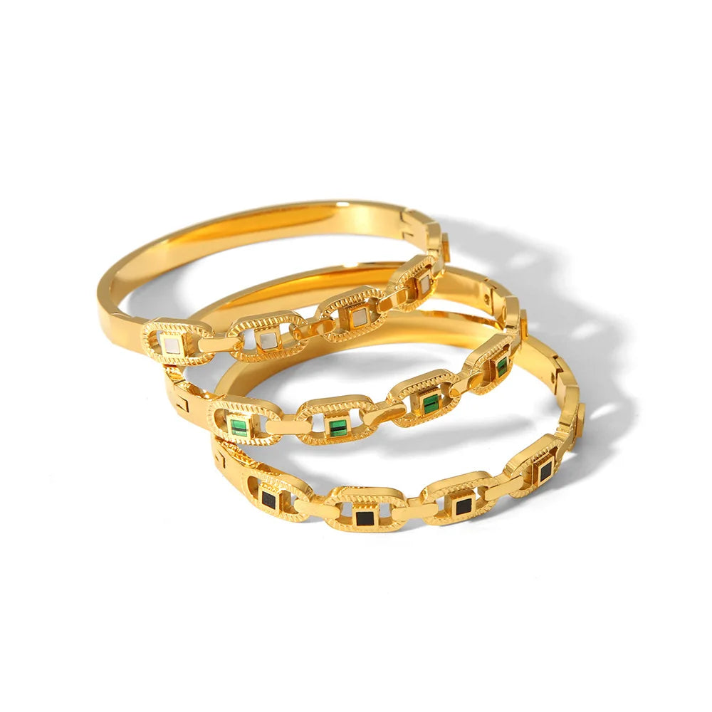 Fashion New Square Zircon Stainless Steel Bracelet Geometric Ring Hollow 18k Gold Plated Jewelry for Men and Women