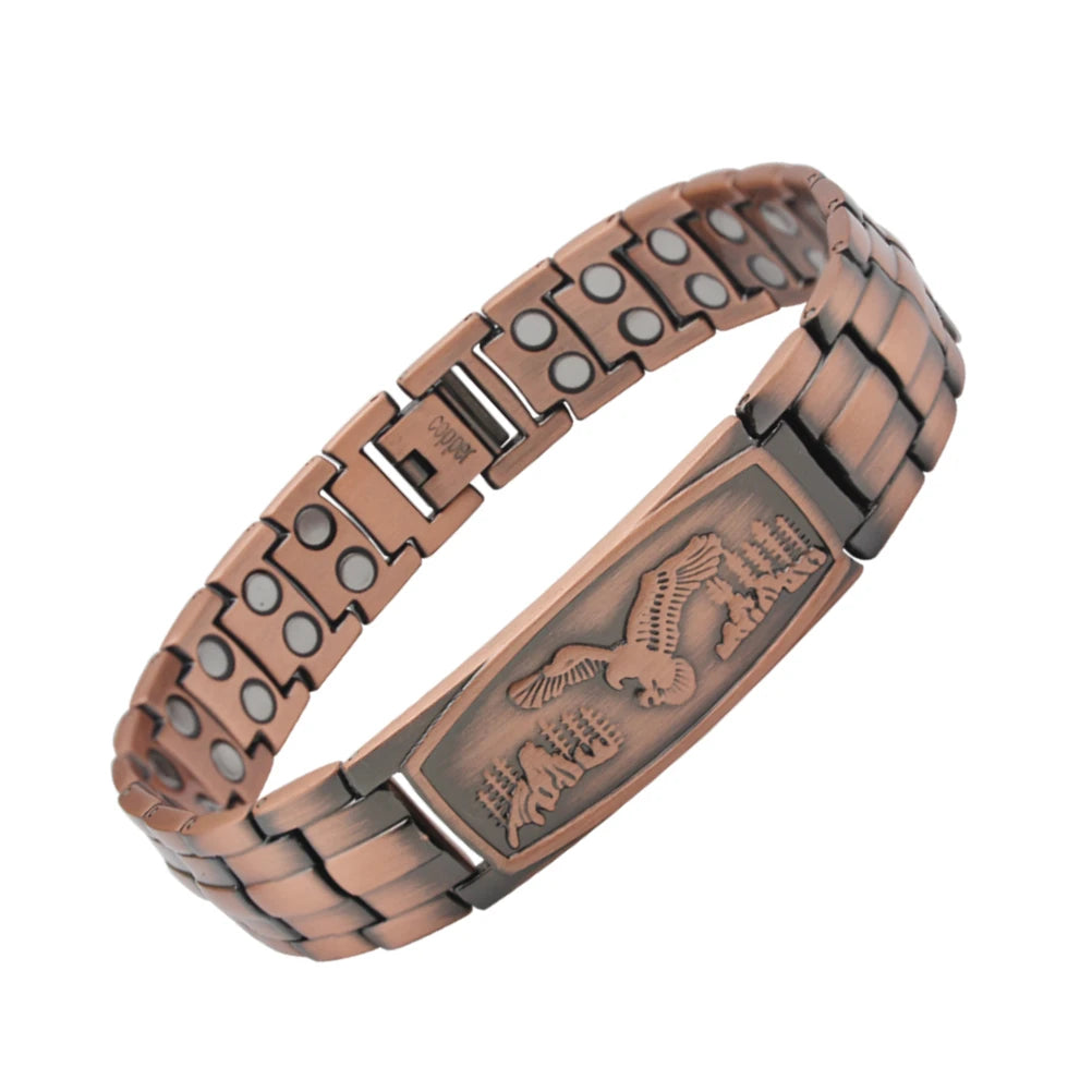 Vintage Trend Pattern Red Copper Magnetic Fashion Bracelet Healthy for Men