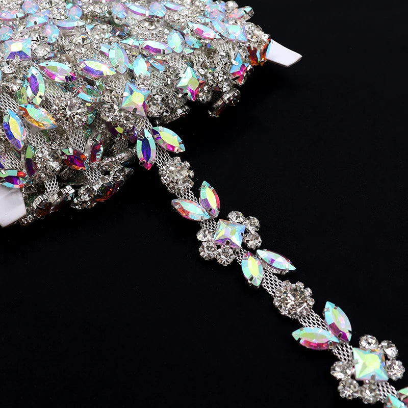 F032 Fashion Crystal Rhinestone Trim Chain Bling Crystal Rhinestone Sew-on Diamond Chain for Bag and Garment Decoration