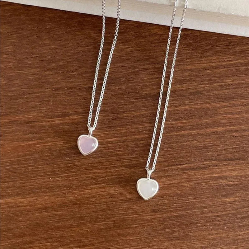 Original 925 Sterling Silver Crystal Pink White Heart Shape Pendant Necklace for Women Wedding Party Jewelry