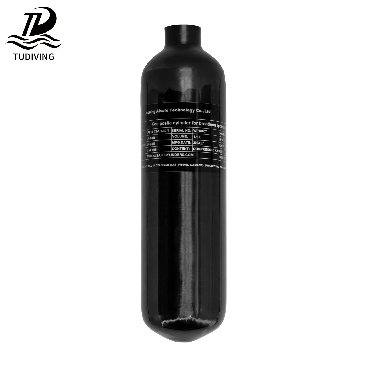 TUDIVING CE 1.1L 30mpa 4500psi  300bar High Pressure PCP Paintball  Fire Rescue Portable Scuba Diving Carbon Fiber Gas Bottle