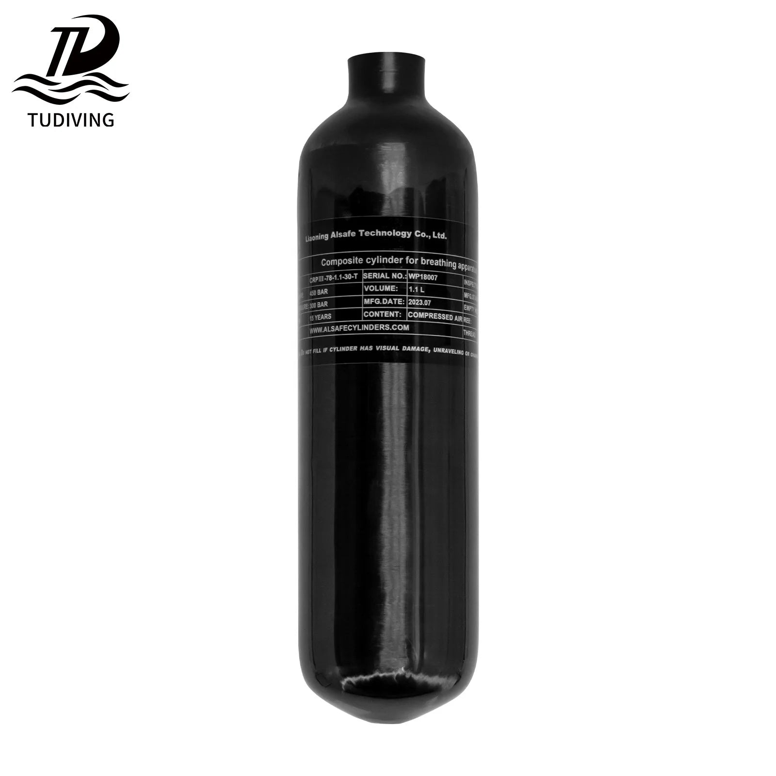TUDIVING CE 1.1L 30mpa 4500psi  300bar High Pressure PCP Paintball  Fire Rescue Portable Scuba Diving Carbon Fiber Gas Bottle