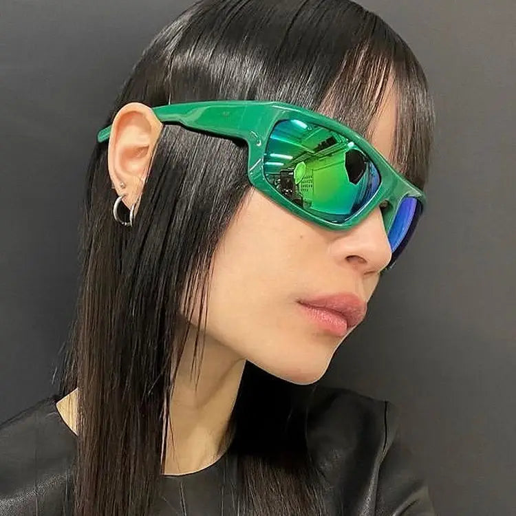 STORY Vintage Wrap Around Sports Sunglasses Women Men Fashion Custom LOGO Y2K Shades Silver Frame Rectangle Cycling Sun Glass