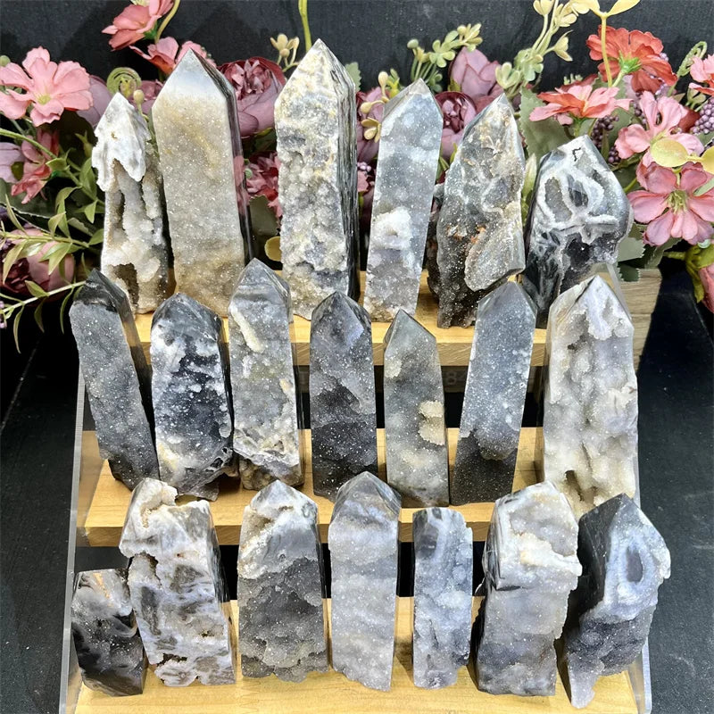Hot Selling Druzy Sphalerite Towers Wholesale Natural Healing Crystal Wand Raw Sphalerite Points for Collection