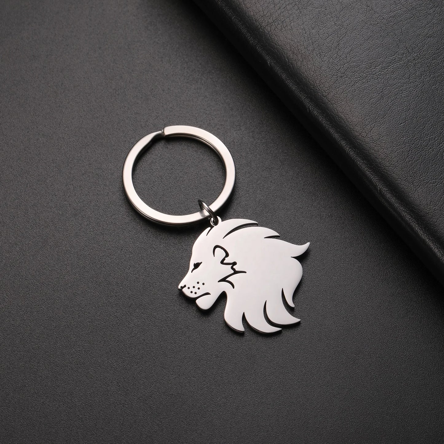 Punk Lion Head Pendant Custom Personal Stainless Steel Charm Key Chain Keychain for Women Men