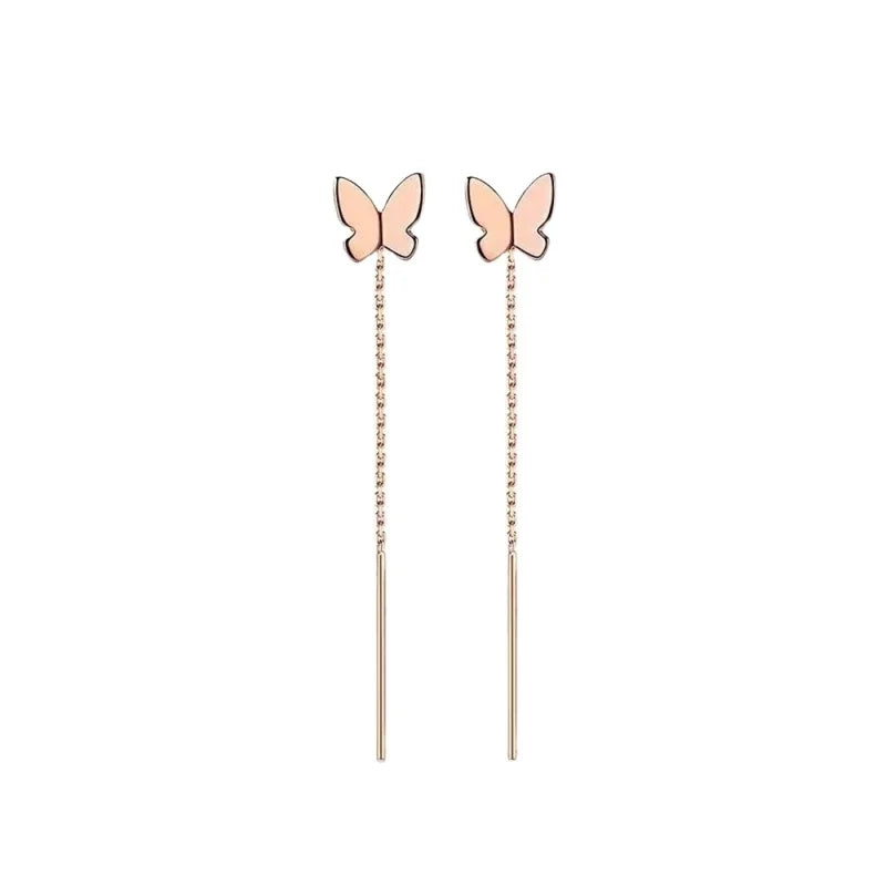 Certified 18K Kim Tong Butterfly Gold Tassel AU750 Hanging Earrings Temperament Elegant Eardrops Earrings Premium Ear Hoops